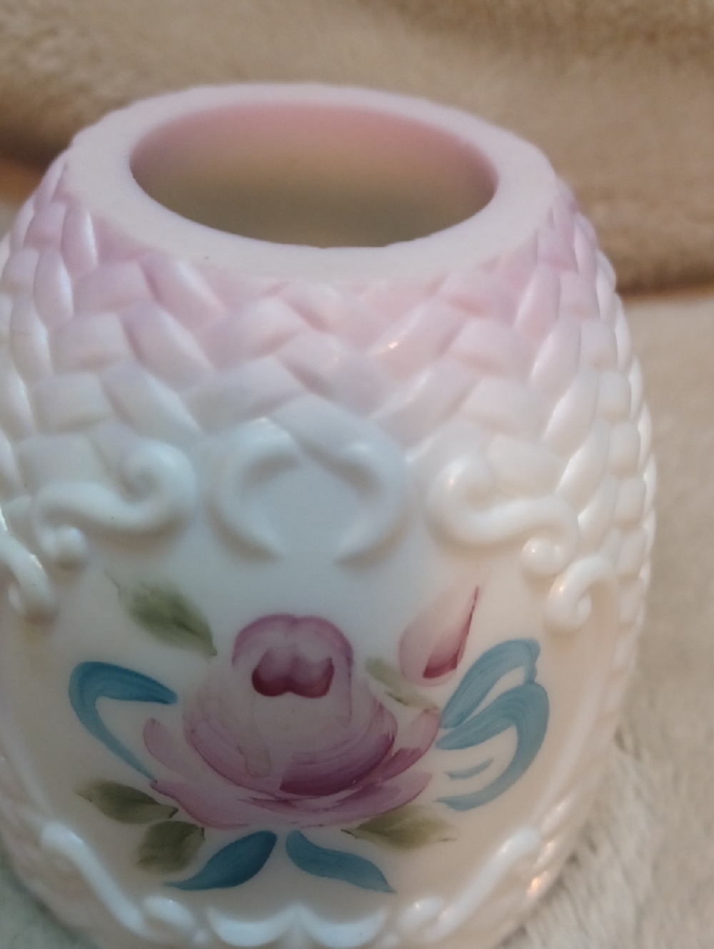 Fenton Hand Painted Rose Fairy Lamp (TOP ONLY ) - Picture 2 of 6
